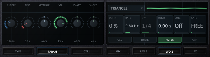 Filter parameters and LFO modulation